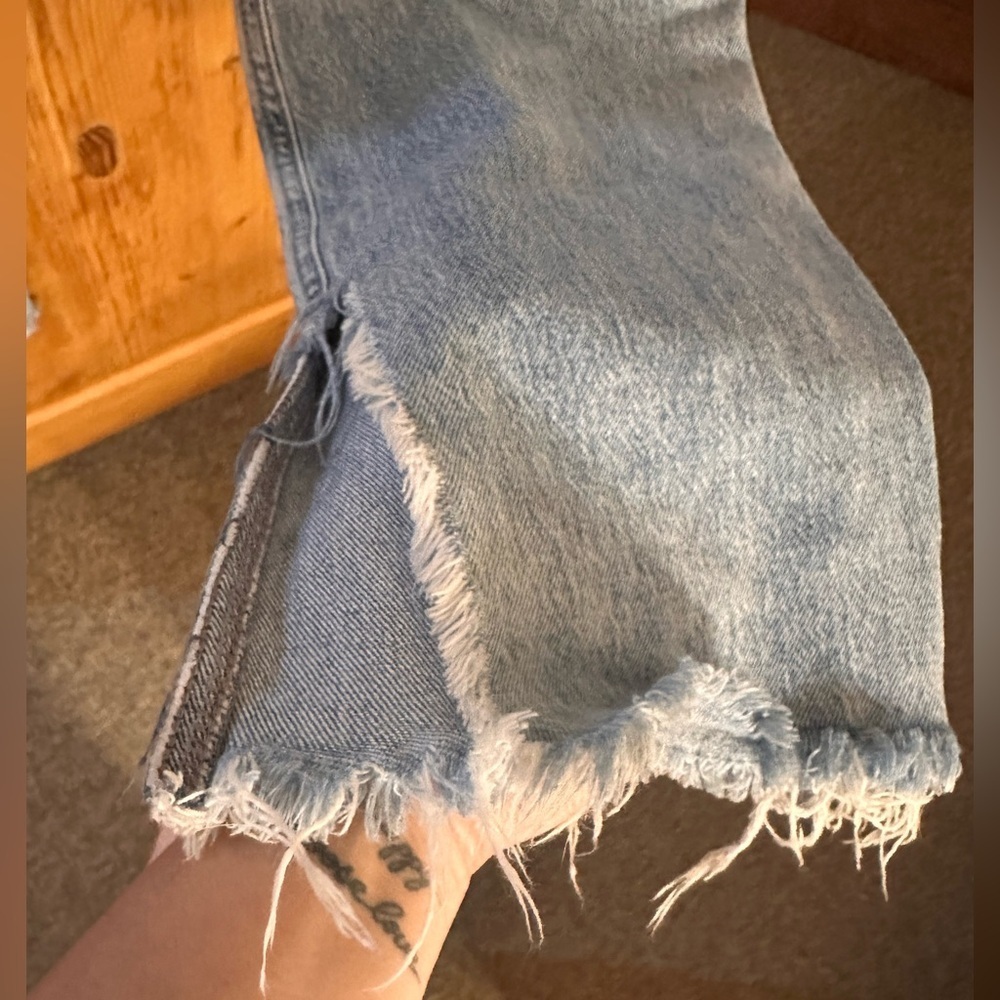 Zara Distressed Denim Split Flare Jeans US Sz 6 Grunge Preppy Eclectic Grandpa - Picture 6 of 13